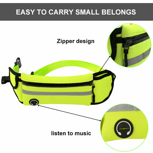 Détails techniques du sac banane de la laisse Cat&dog : fermeture zippée et poche pour écouteurs